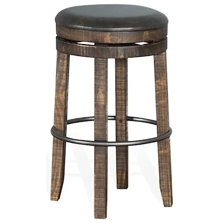 Rustic Backless Swivel Barstool with Foot Rest